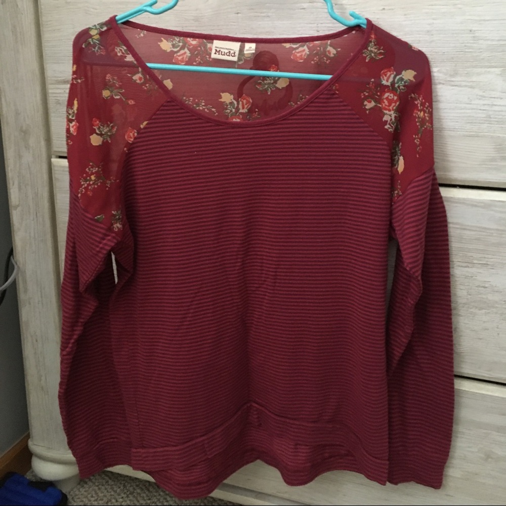 Maroon long sleeve with a mesh upper back